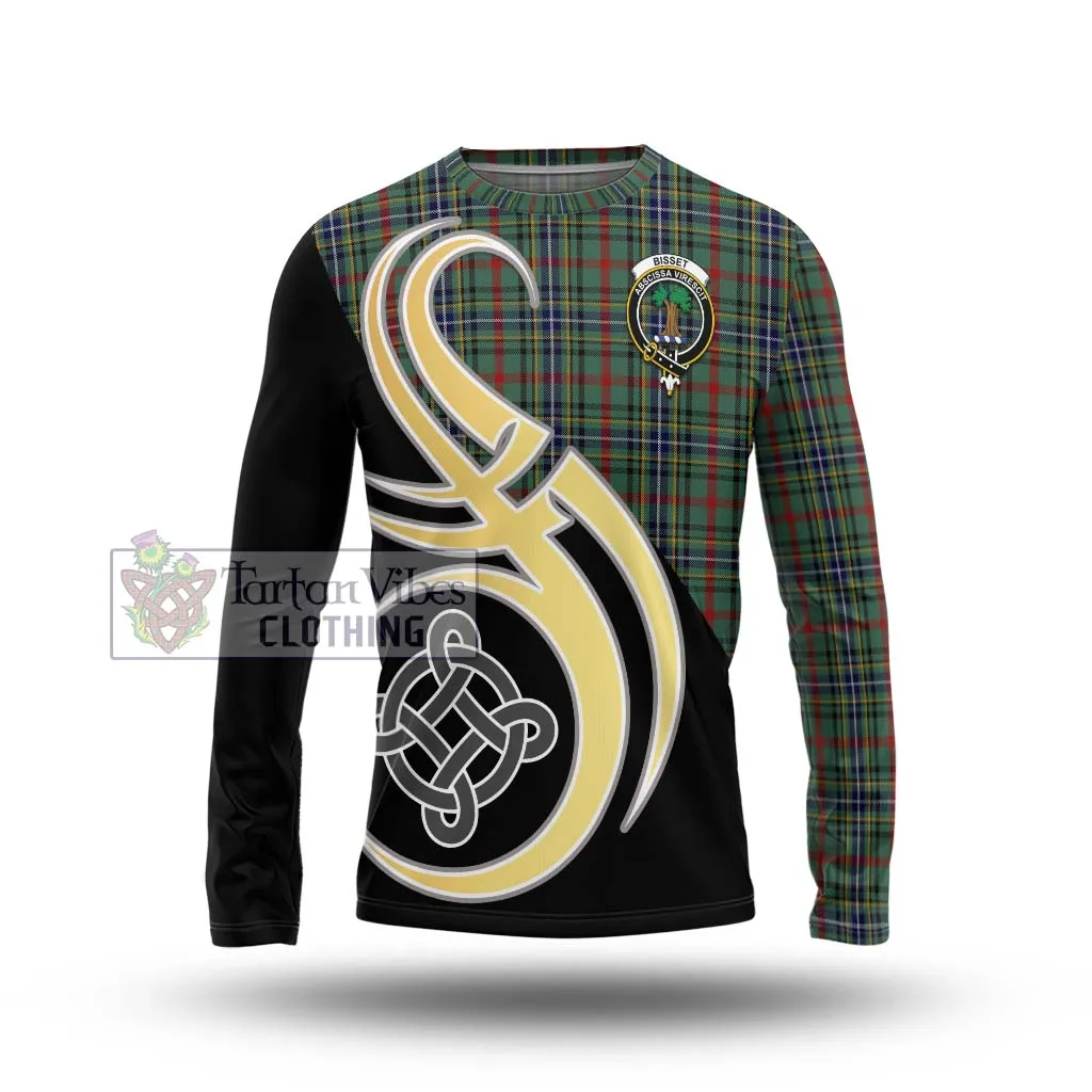 Bisset Tartan Long Sleeve T-Shirt with Family Crest and Celtic Symbol Style