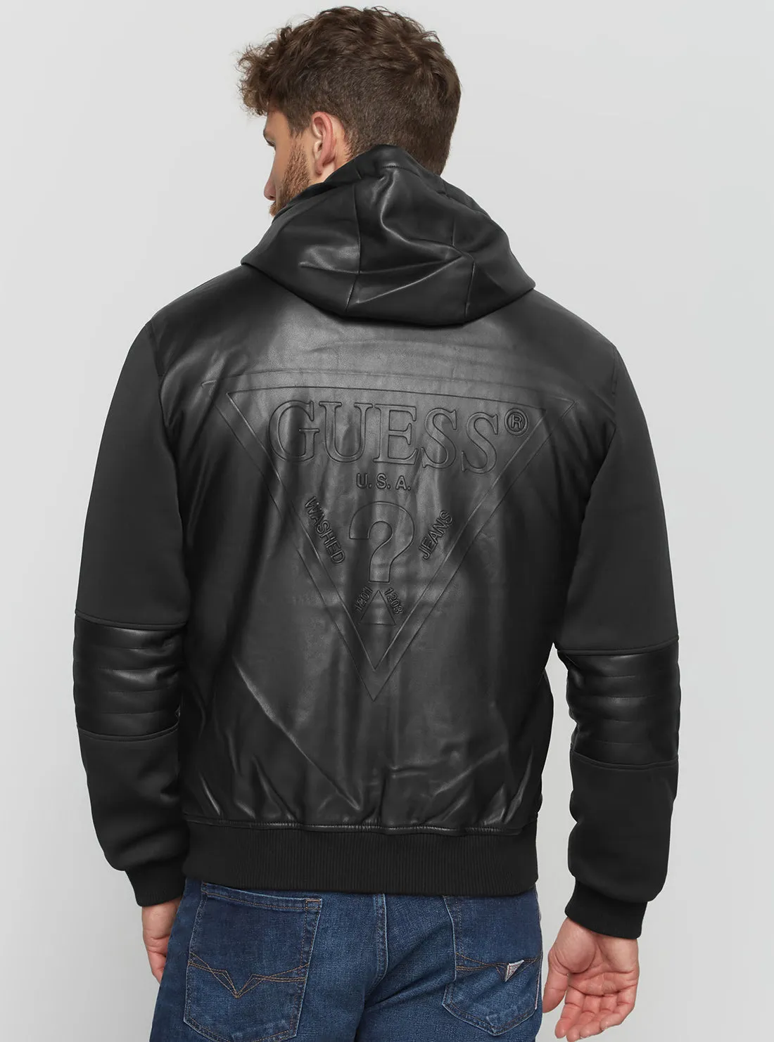 Black Downtown Faux Leather Bomber Jacket