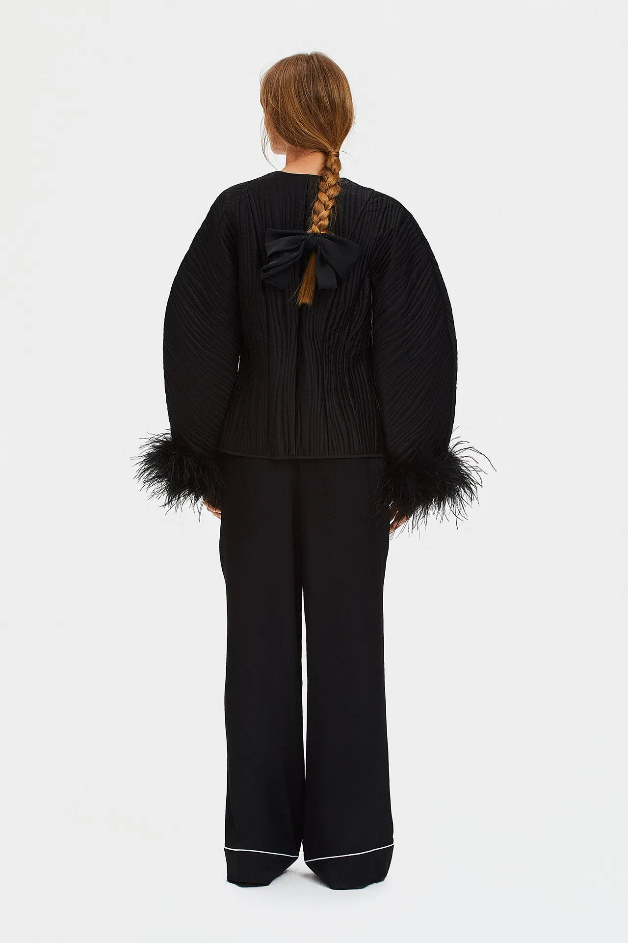 Black Hebao Jacket with Detachable Feathers