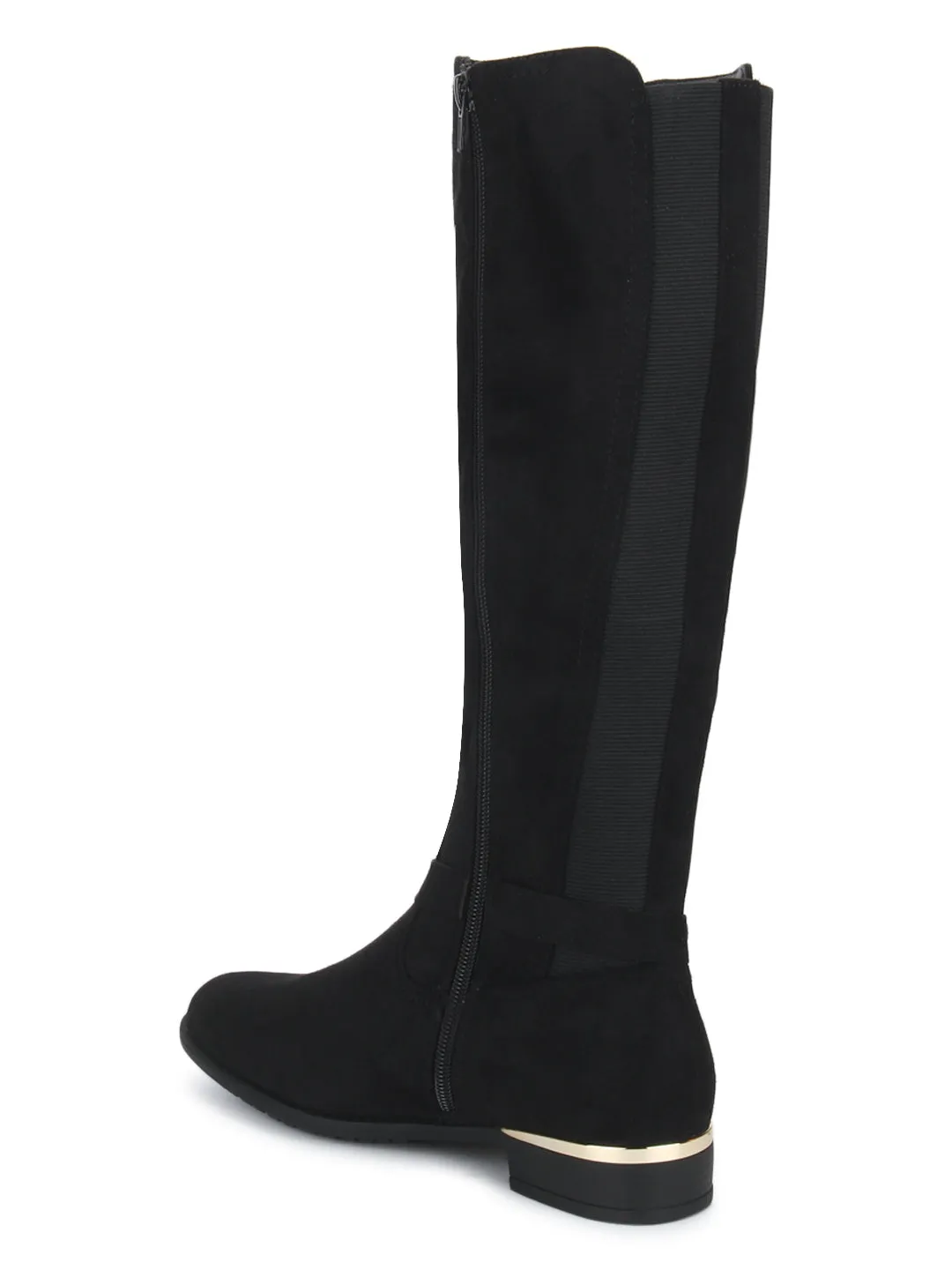 Black Micro Double Shade Buckle Long Boots