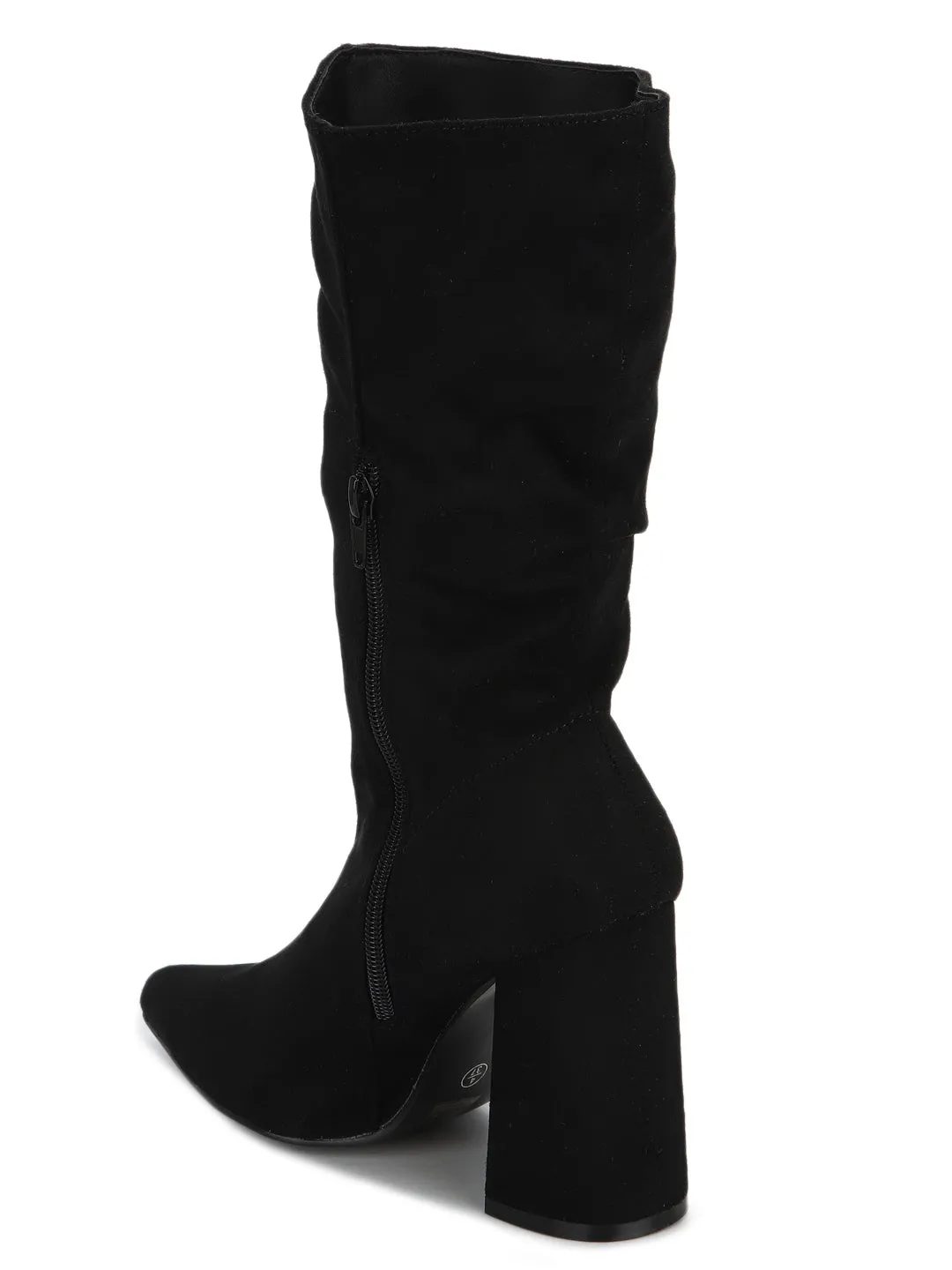 Black Micro Slouch Block Heel Ankle Boots