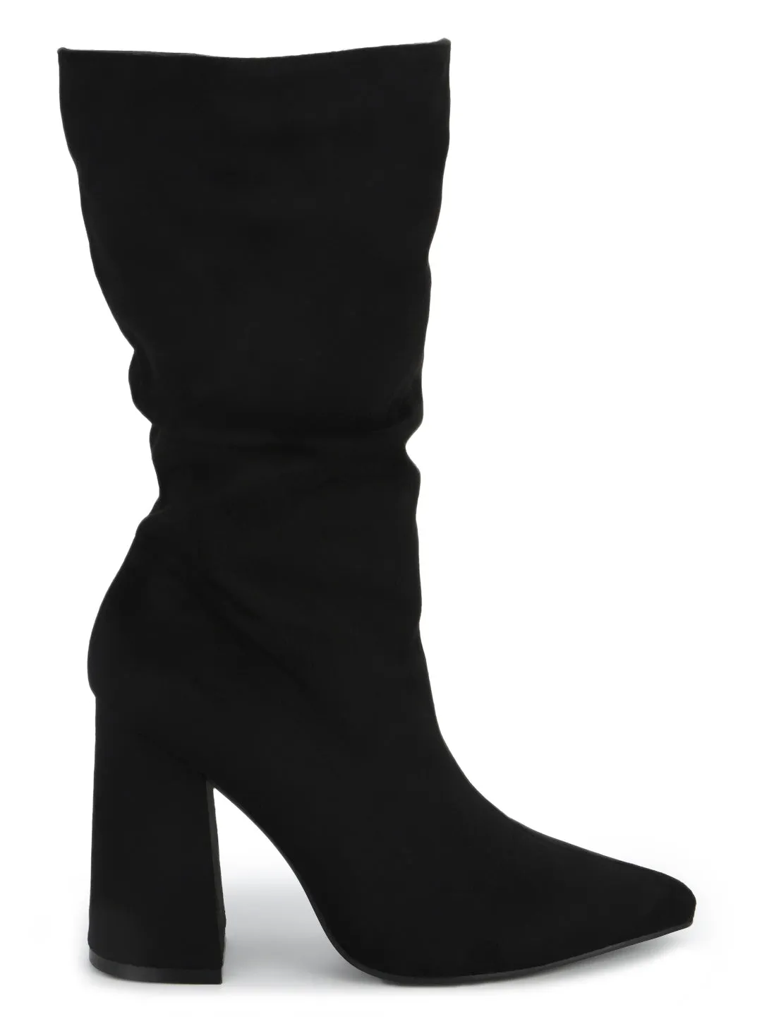 Black Micro Slouch Block Heel Ankle Boots