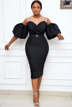 Black Off-the-Shoulder Mesh Panel Bodycon Dress