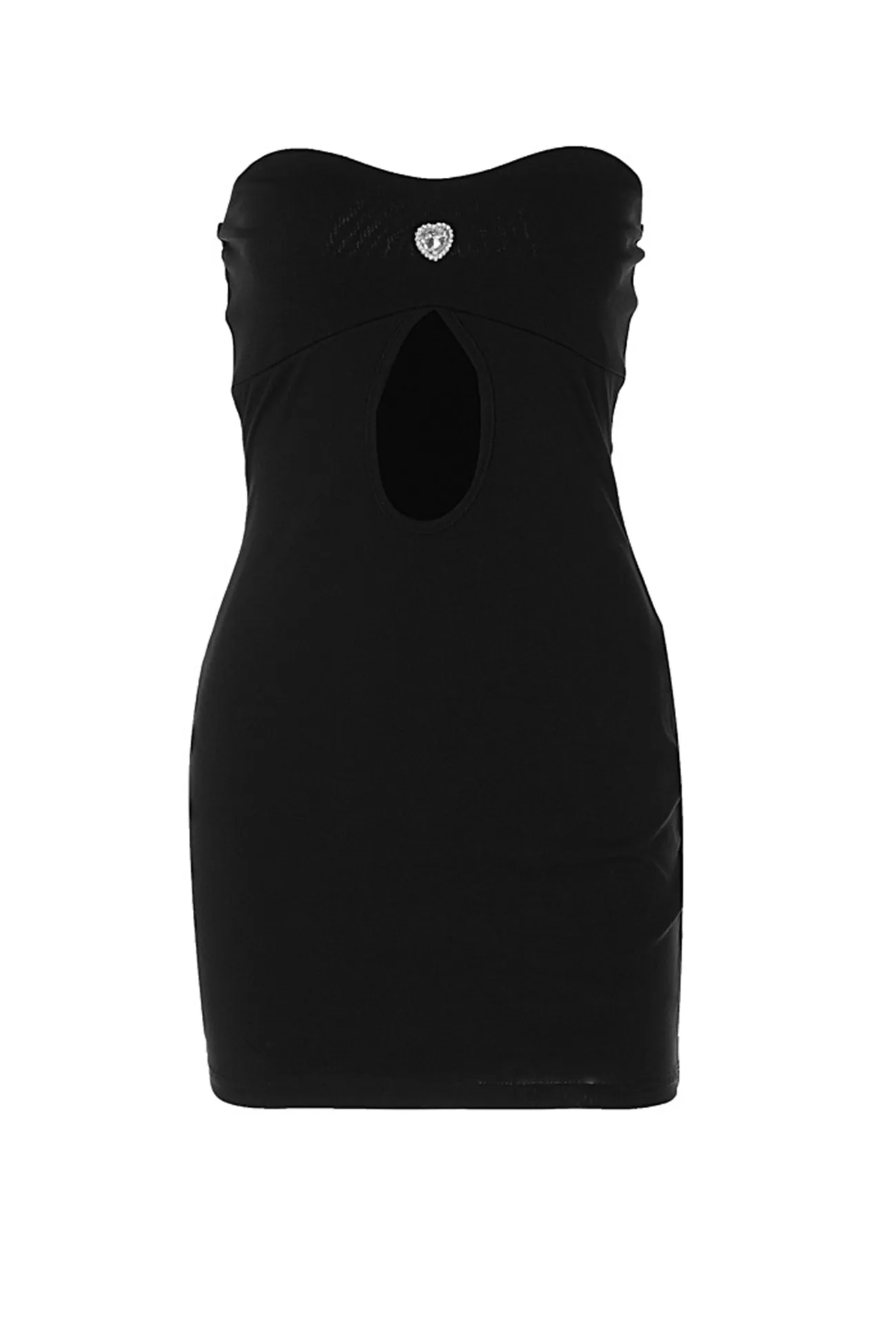 Black Rhinestone Cutout Strapless Dress