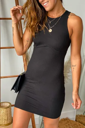 Black Ribbed Bodycon Short Dress