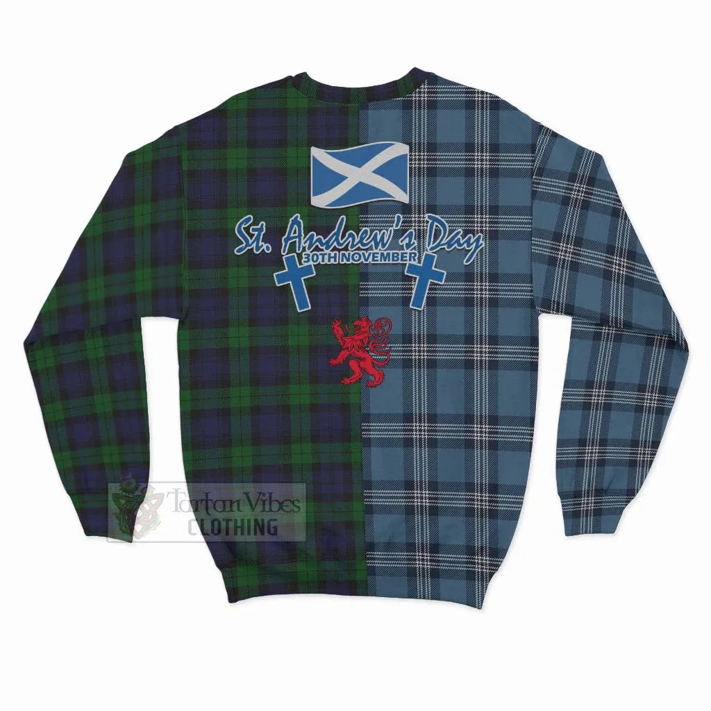 Black Watch Tartan Sweatshirt Happy St. Andrew's Day Half Tartan Style