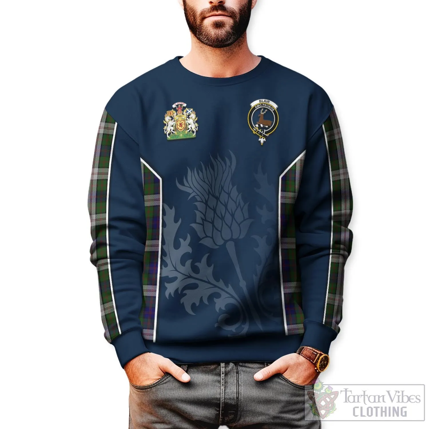 Blair Dress Tartan Sweatshirt with Family Crest and Scottish Thistle Vibes Sport Style