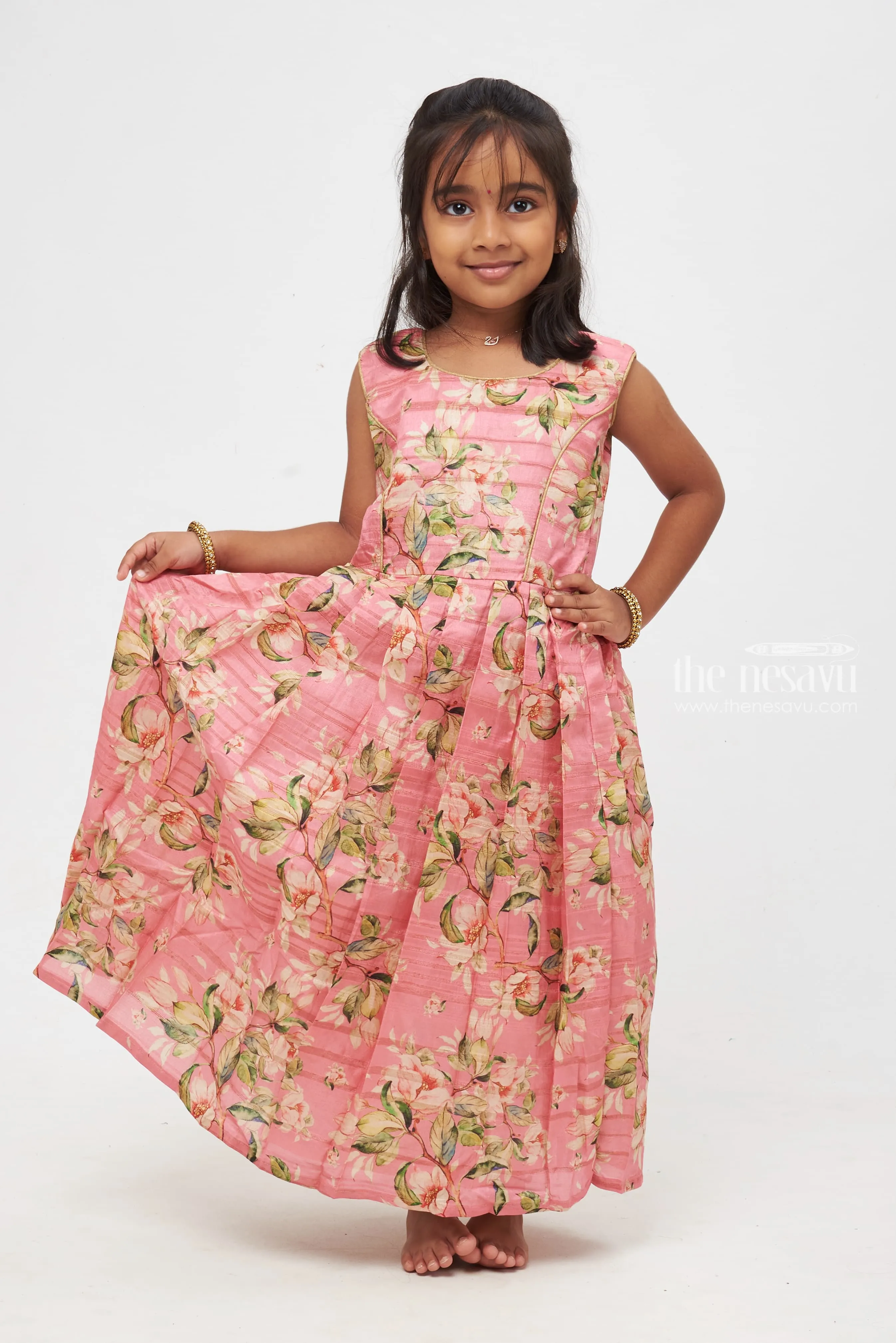 Blossom Bliss: Children's Teal Peplum Jacket & Rose-Tinted Anarkali Gown