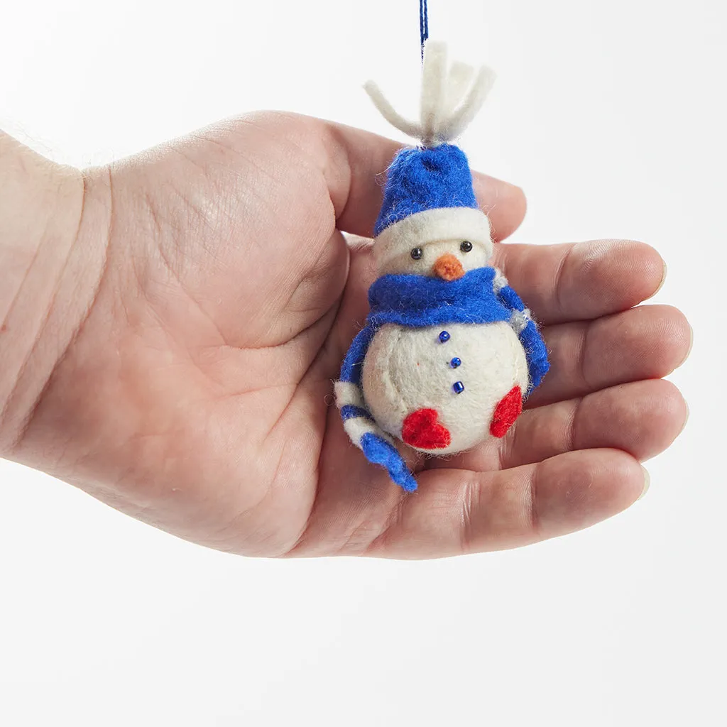 Blue Bundled Up Snowman Ornament