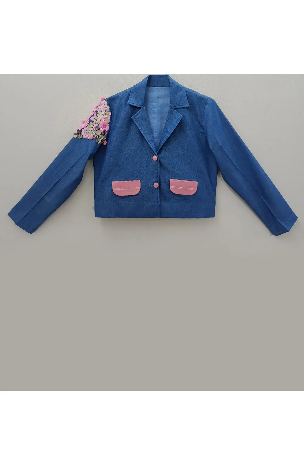 Blue soft denim embroidered jacket with pants