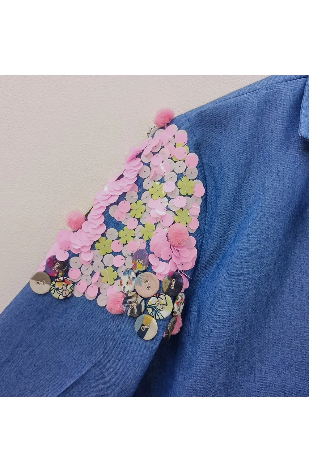 Blue soft denim embroidered jacket with pants