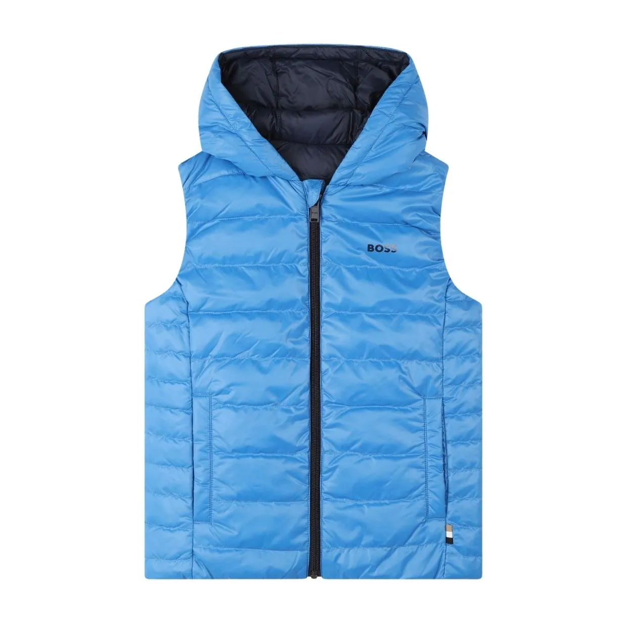 BOSS Kids Blue Reversible Hooded Puffer Gilet