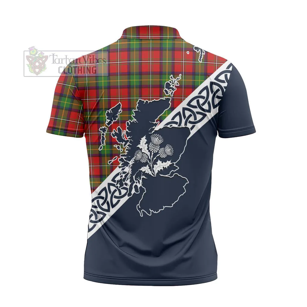 Boyd Tartan Zipper Polo Shirt Featuring Thistle and Scotland Map