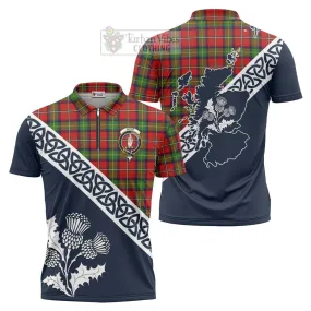 Boyd Tartan Zipper Polo Shirt Featuring Thistle and Scotland Map