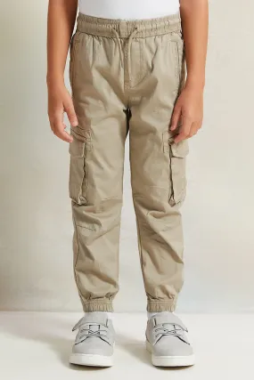 Boys Beige Cargo Pocket Joggers