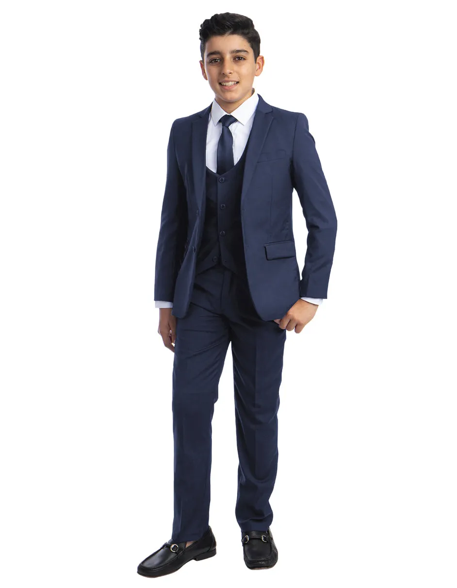 Boys Perry Ellis 2 Button Vested Wedding Suit in Cobalt Blue