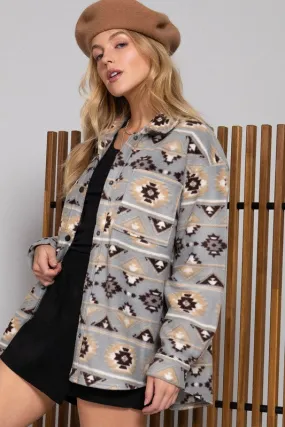 BRE LONG SLV PRINTED FLEECE SHACKET