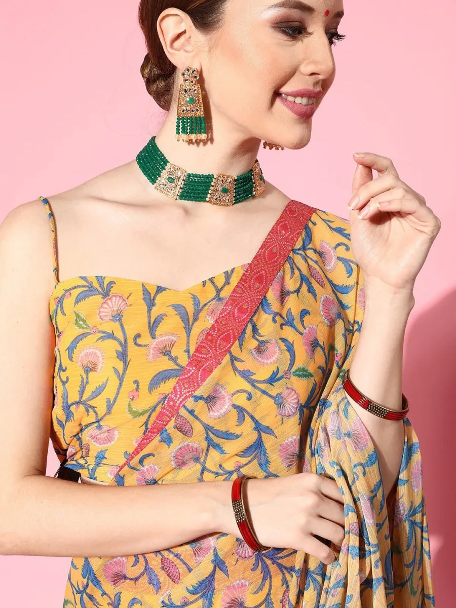 Bright Mustard Printed Semi-stitched Lehenga Choli With Dupatta