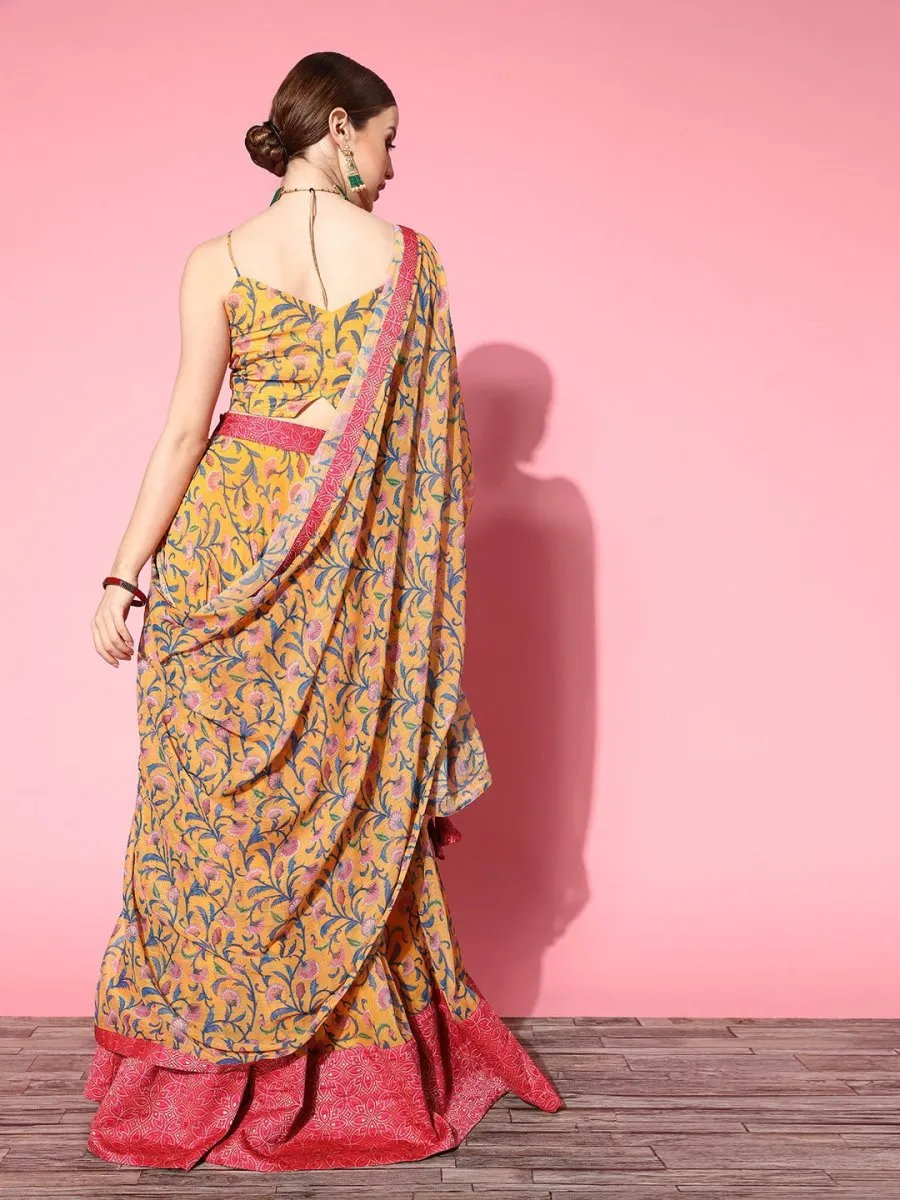 Bright Mustard Printed Semi-stitched Lehenga Choli With Dupatta