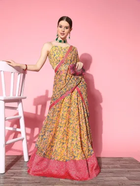 Bright Mustard Printed Semi-stitched Lehenga Choli With Dupatta