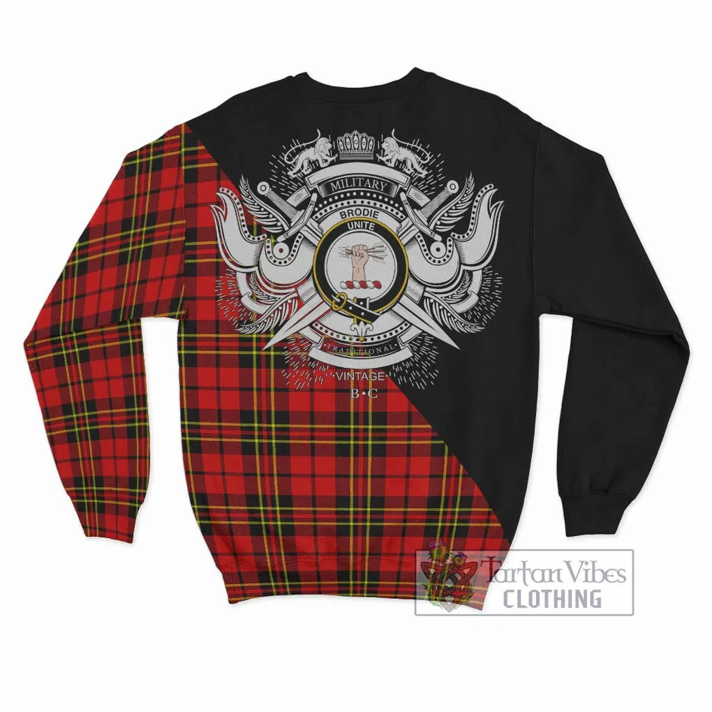 Brodie Modern Tartan Sweatshirt with Family Crest and Military Logo Style