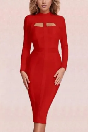 Brooke Long Sleeve Bandage Dress - Lipstick Red