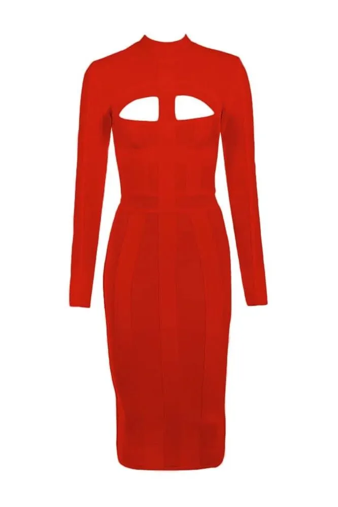 Brooke Long Sleeve Bandage Dress - Lipstick Red