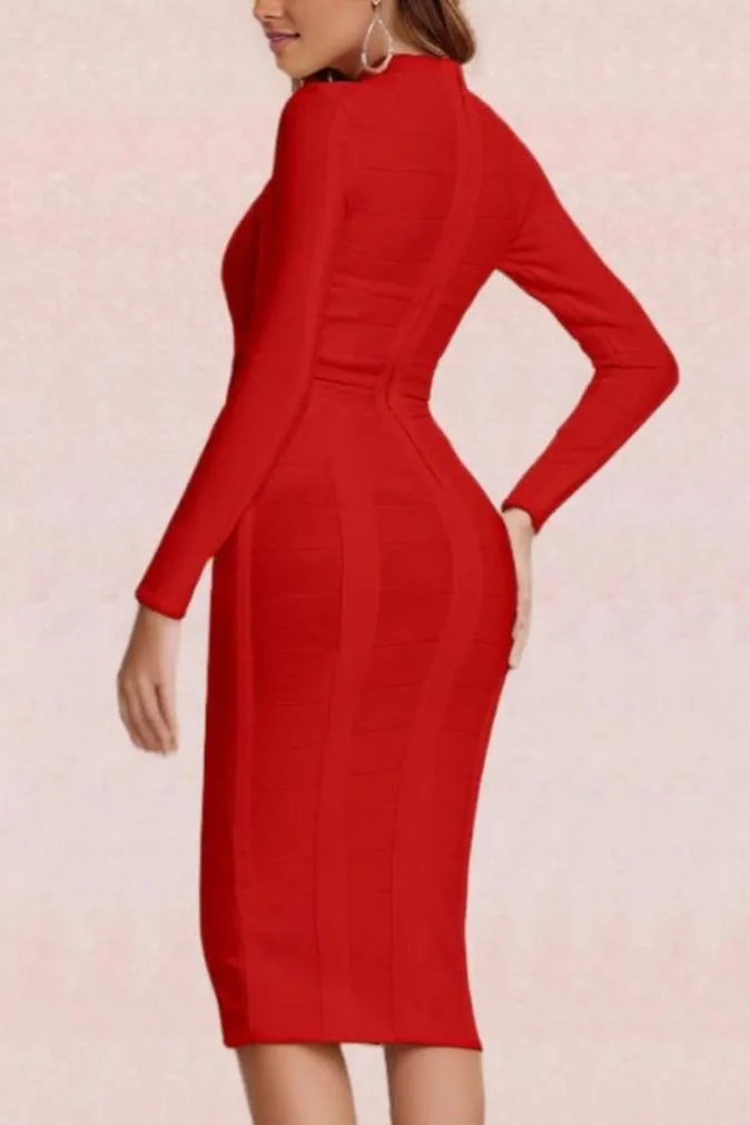 Brooke Long Sleeve Bandage Dress - Lipstick Red