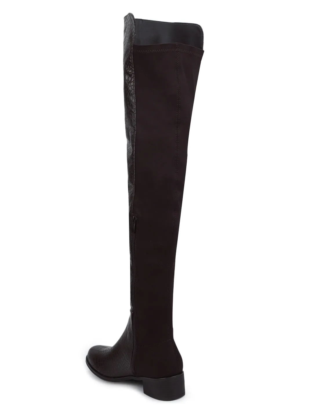 Brown Croc Double Shade Thigh High Long Boots