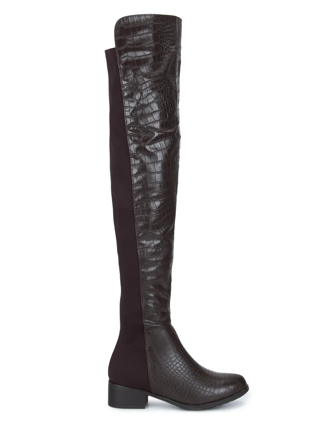 Brown Croc Double Shade Thigh High Long Boots