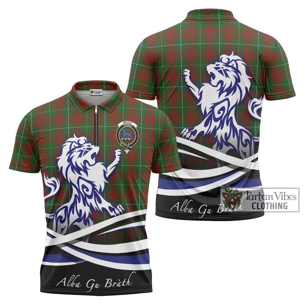 Bruce Hunting Tartan Zipper Polo Shirt with Alba Gu Brath Regal Lion Emblem