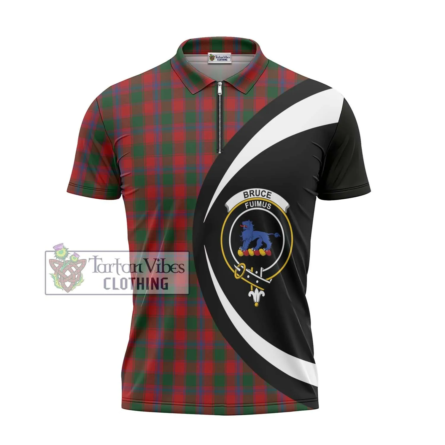 Bruce Old Tartan Zipper Polo Shirt with Family Crest Circle Style