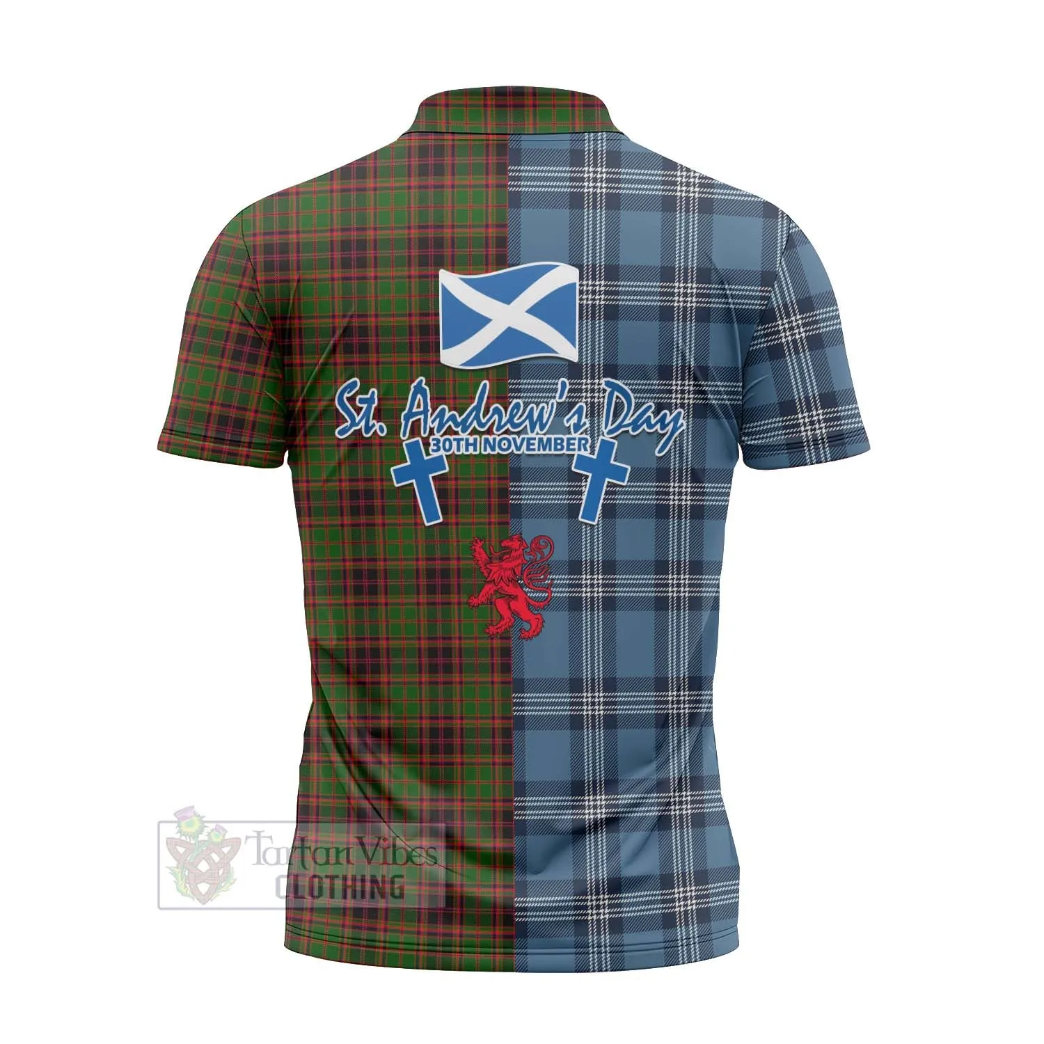 Buchan Tartan Zipper Polo Shirt Happy St. Andrew's Day Half Tartan Style