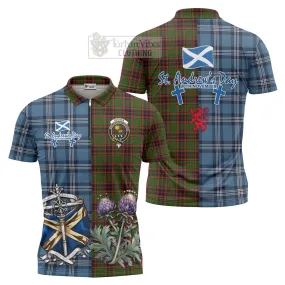 Buchan Tartan Zipper Polo Shirt Happy St. Andrew's Day Half Tartan Style