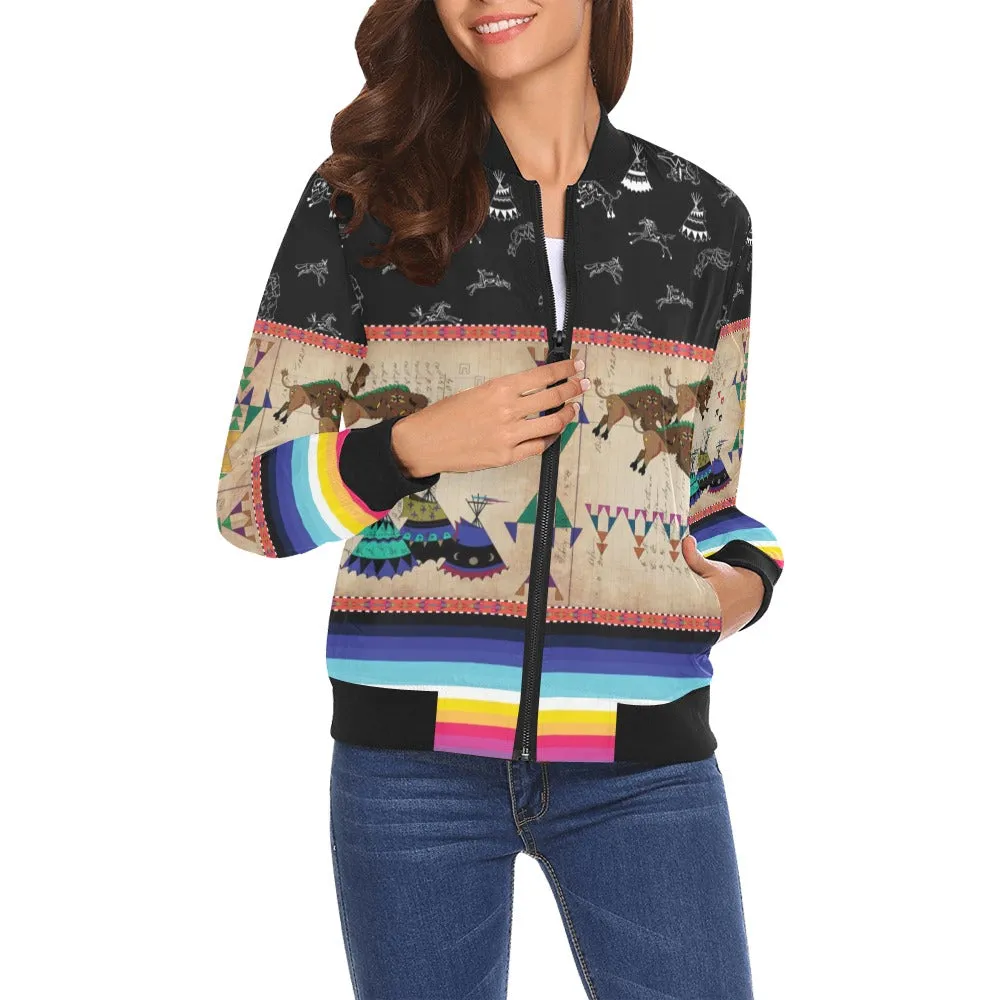 Buffalos Running Black Sky Bomber Jacket for Women