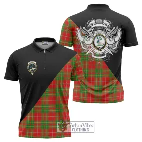 Burnett Tartan Zipper Polo Shirt with Family Crest and Military Logo Style