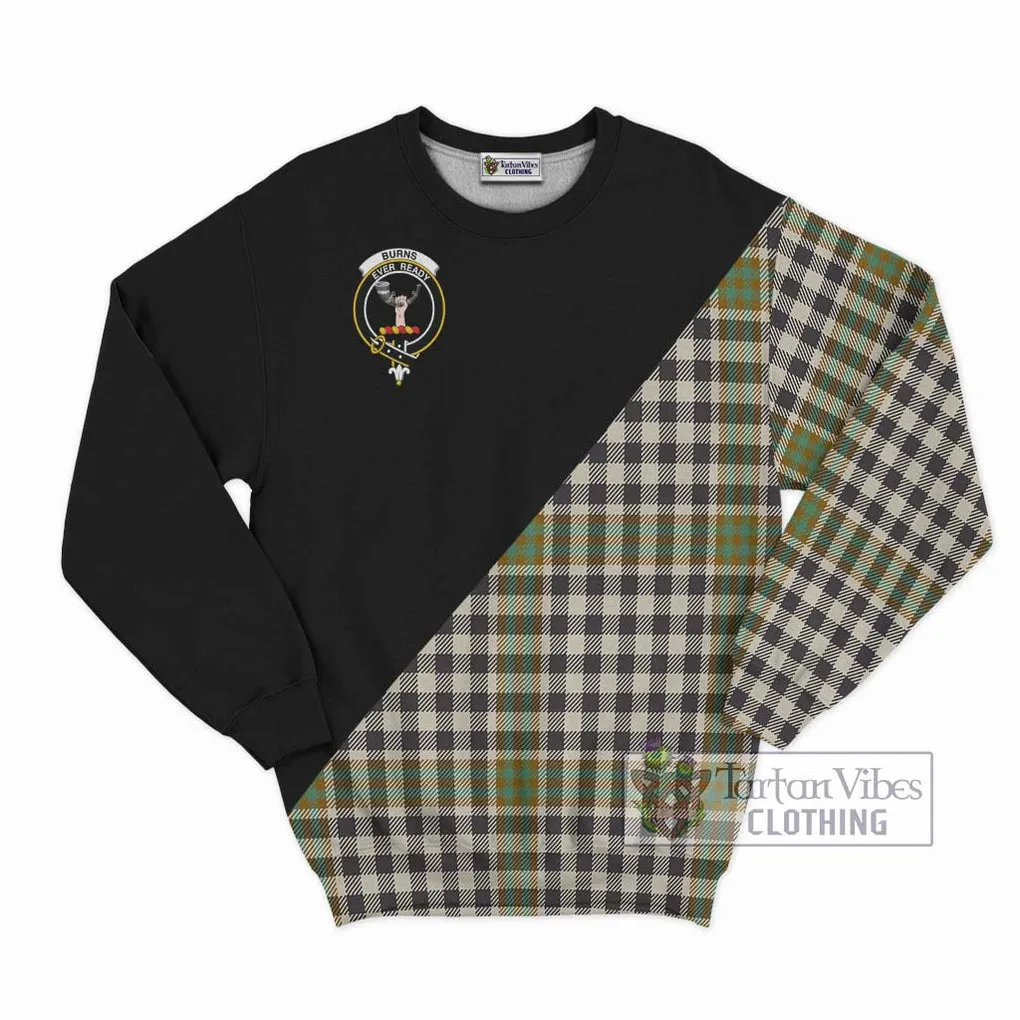 Burns Check Tartan Sweatshirt with Family Crest and Military Logo Style