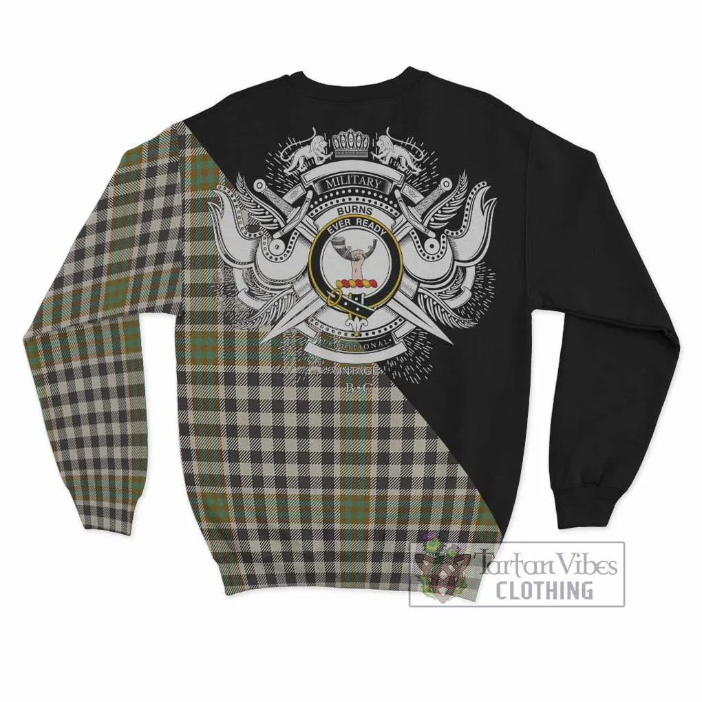 Burns Check Tartan Sweatshirt with Family Crest and Military Logo Style