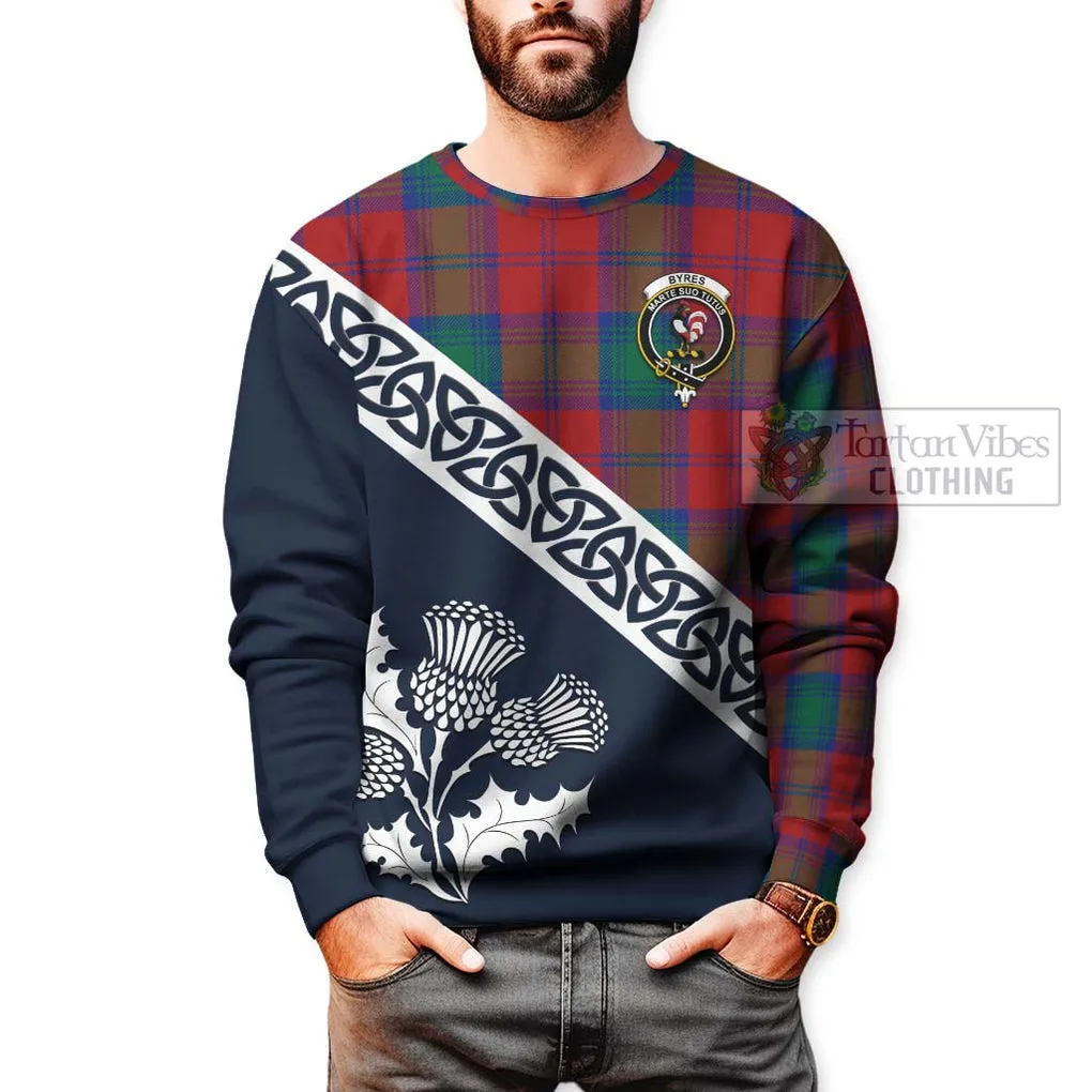 Byres (Byses) Tartan Sweatshirt Featuring Thistle and Scotland Map