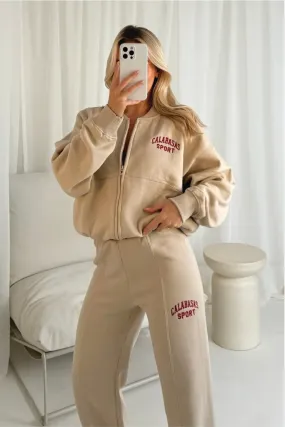 Calabasas beige embroidered bomber jogger loungewear