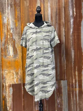 Camo Jersey Knit Hoodie Dress