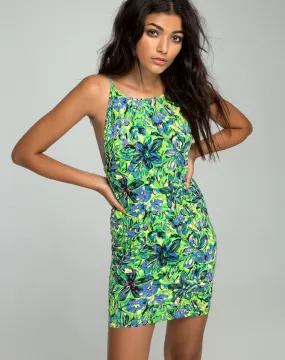 Canna Bodycon Dress in Fluro Flower Citrus