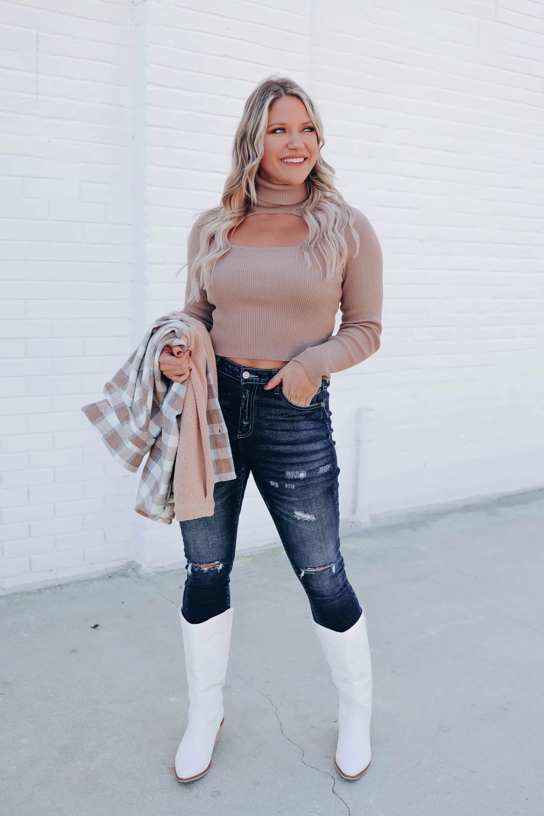 Carter Cutout Turtleneck Top - Taupe