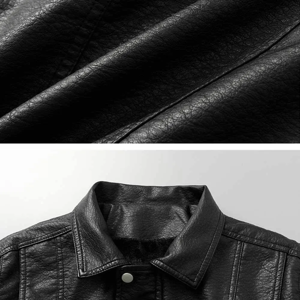 Classic Solid Black Thickened Punk PU Leather Jacket