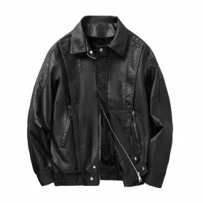 Classic Solid Black Thickened Punk PU Leather Jacket