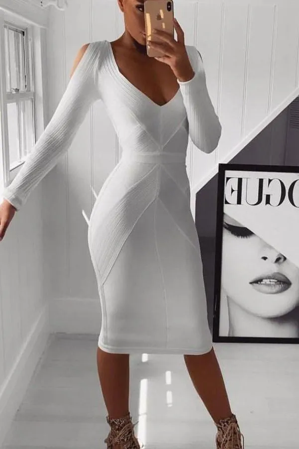 Coco Long Sleeve Bandage Dress - Pearl White