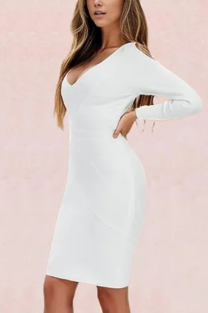 Coco Long Sleeve Bandage Dress - Pearl White