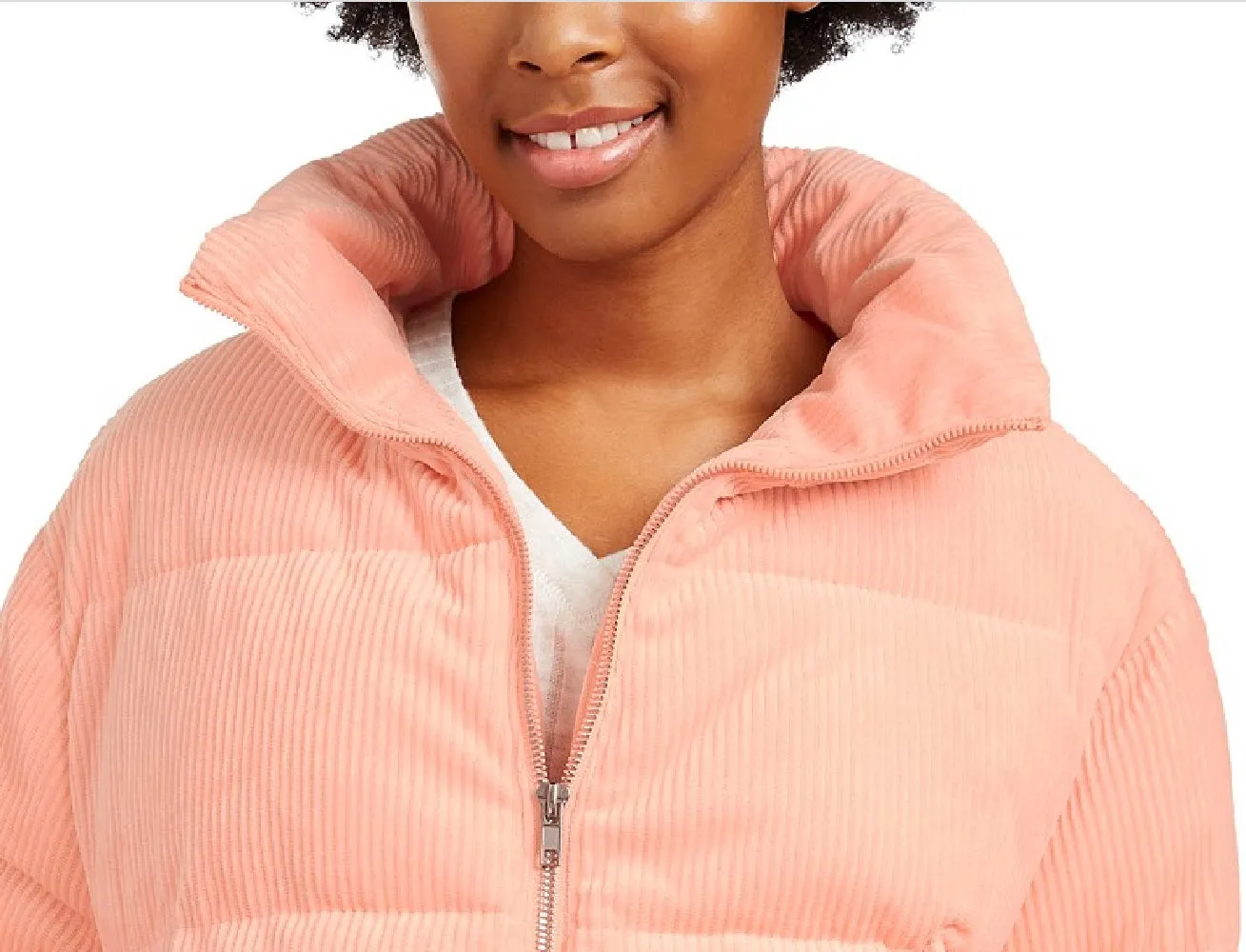 Collection B Juniors' Cropped Corduroy Puffer Coat Pink Size Extra Large