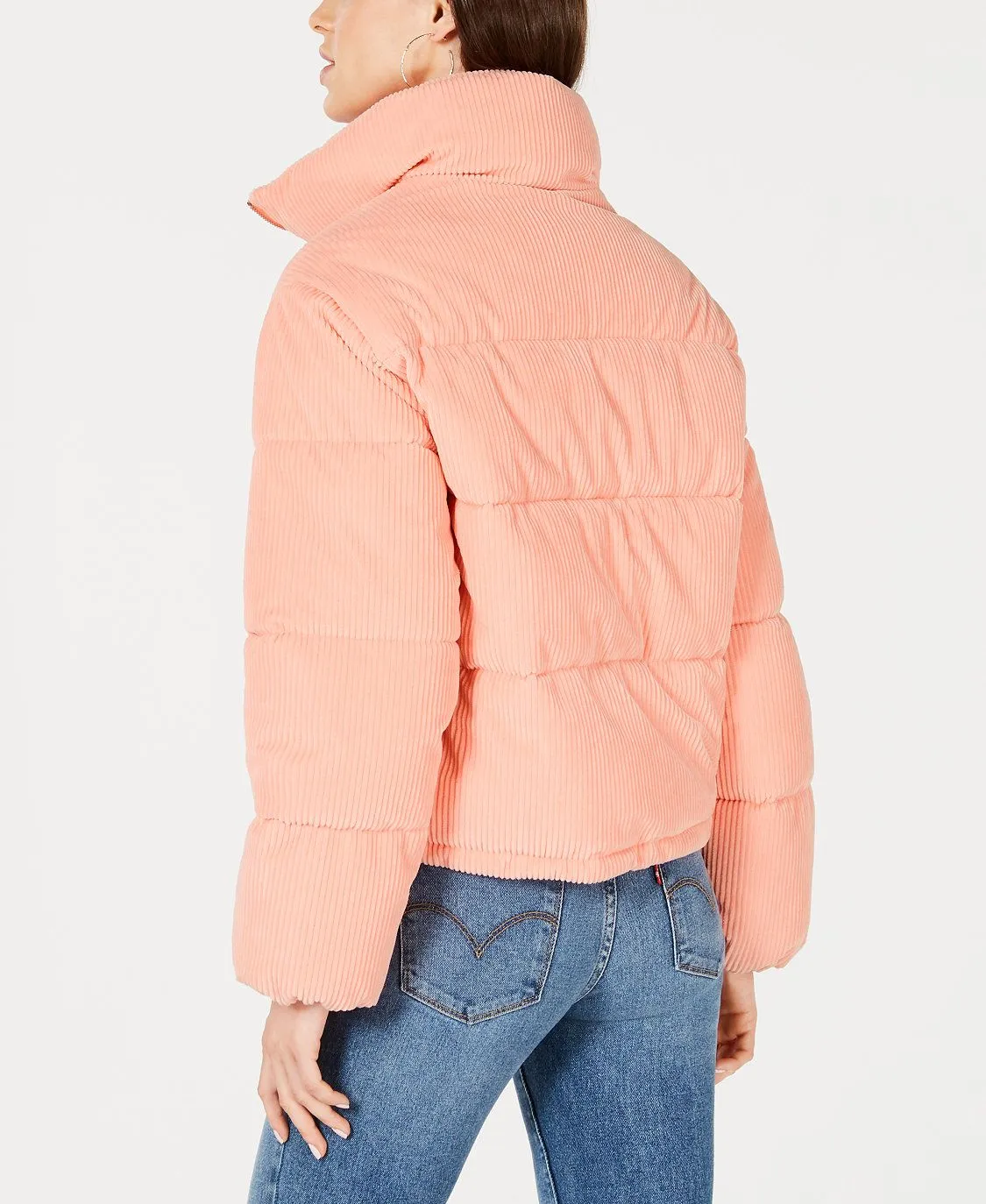 Collection B Juniors' Cropped Corduroy Puffer Coat Pink Size Extra Large