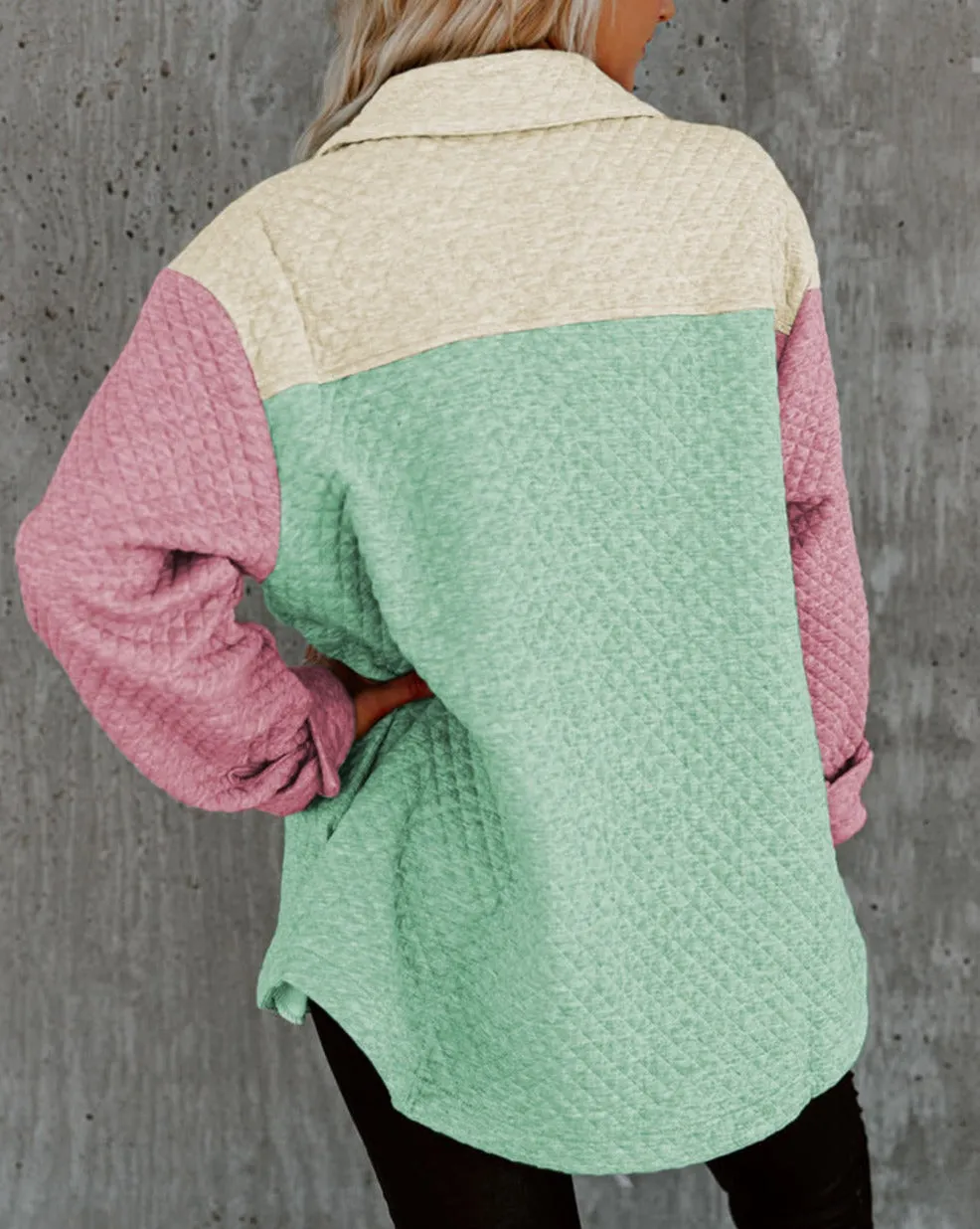 Colorblock Button Front Quilted Shacket